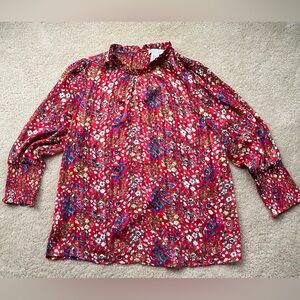 Rachel Zoe Women’s Red Floral Mock Neck Long Sleeve Blouse - Size L - EUC